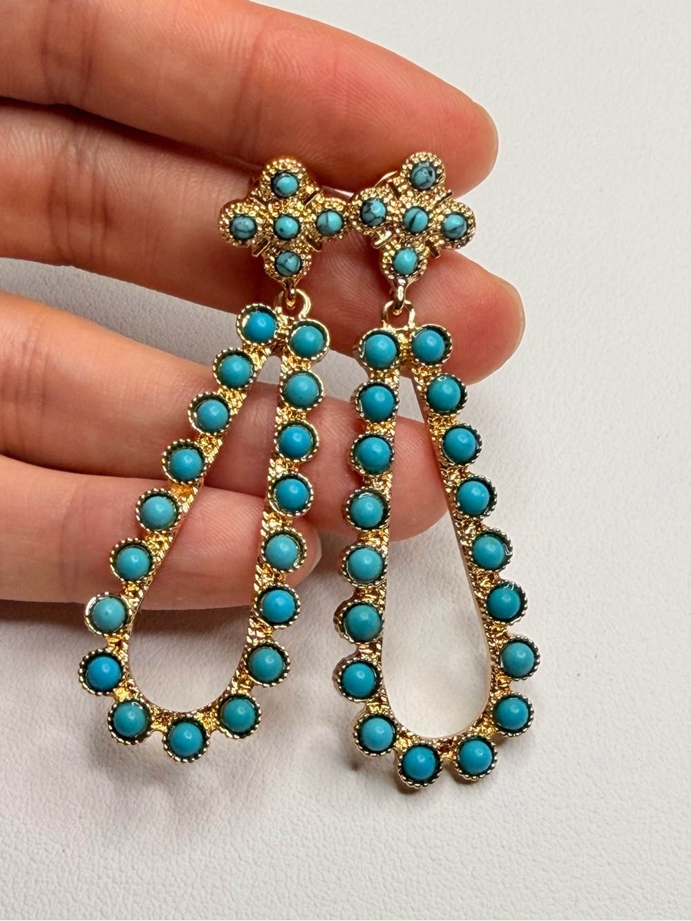 Gold Drop Earrings with Turquoise Stones